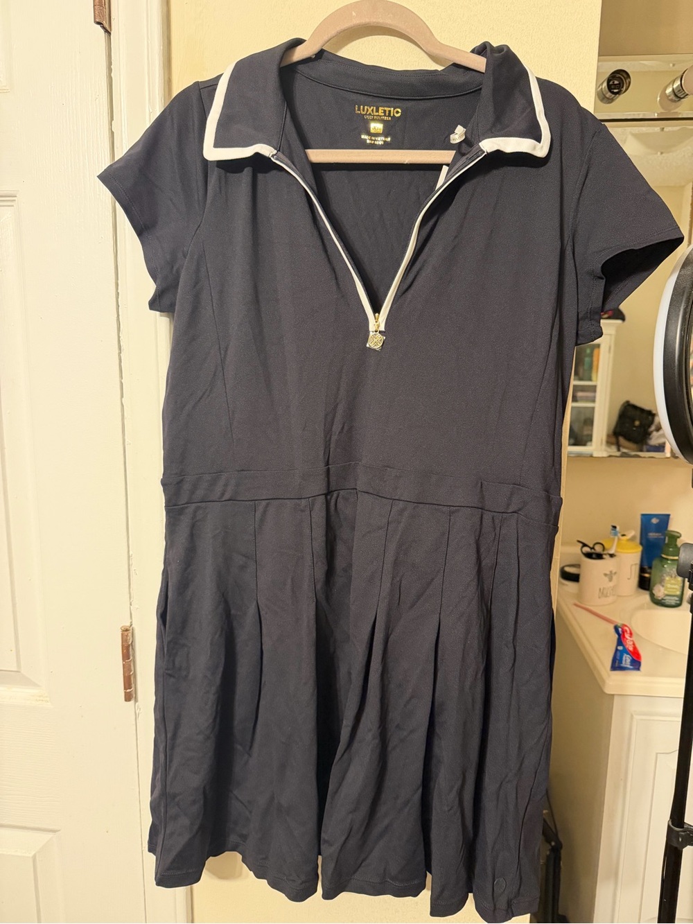 Lilly Pulitzer Navy Zip-Fronnt Dress with White Trim
